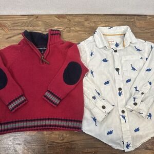 Cat & Jack ButtonUp Dinosaur Shirt and Mock Sweater with Elbow Patch Size 4/5